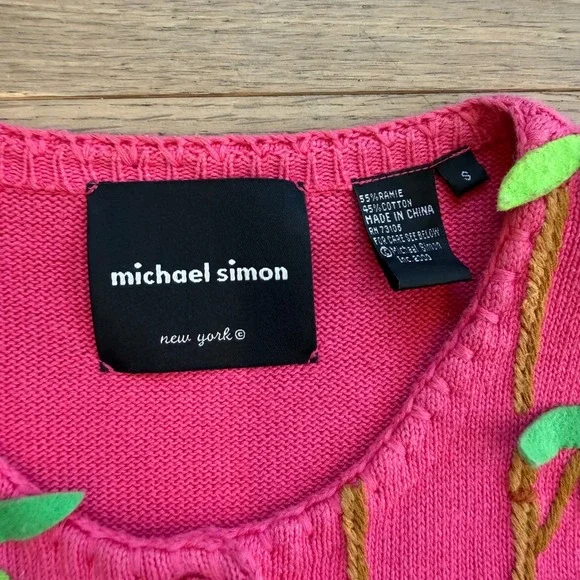 Michael Simon Vintage Panda Bamboo Pink Cardigan Sweater Womens Small Novelty 3D - Picture 5 of 10